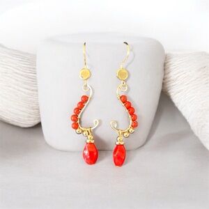 Chic Gold and Red Beaded Earrings